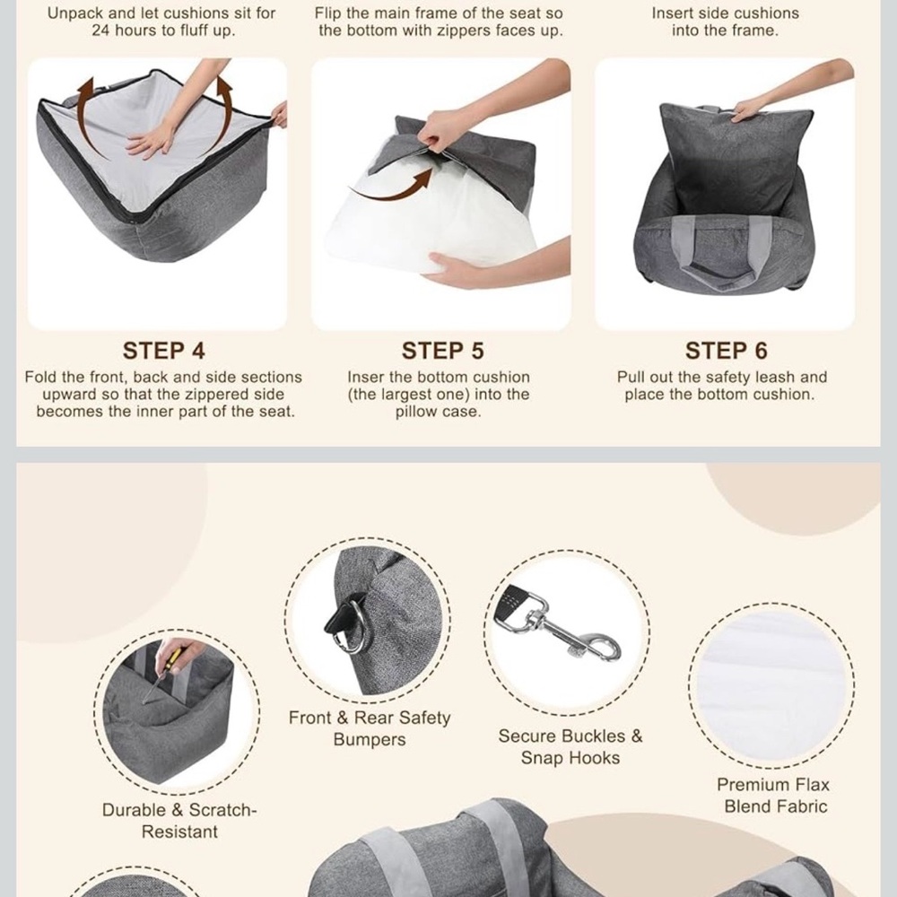 Cozy Gray Pet Booster Car Seat for Small Pets - Picture 3 of 6